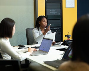 Team collaborating during a meeting