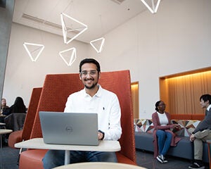 Student studying in a common area